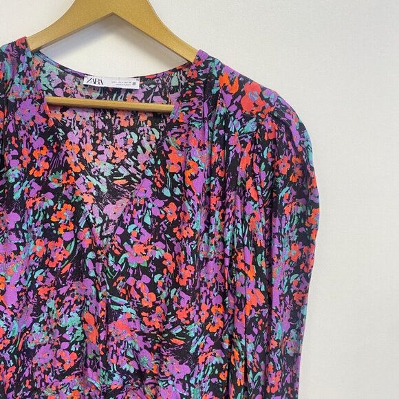 Zara Floral Gathered Ruched Ruffle Dress - Picture 7 of 14